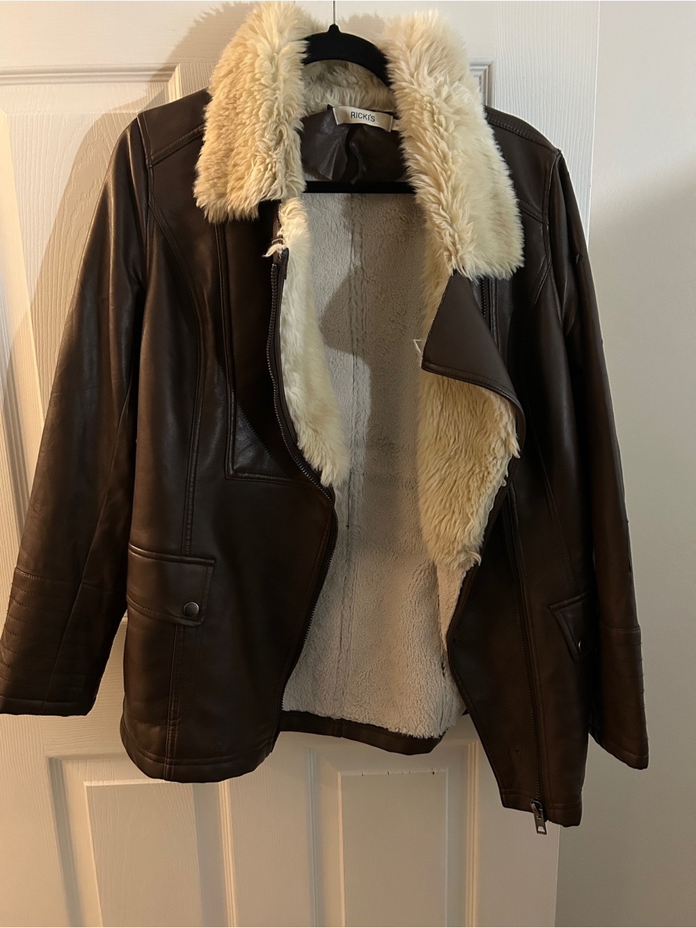 Ricki's Brown Faux Leather Jacket with Cream Shearling Collar